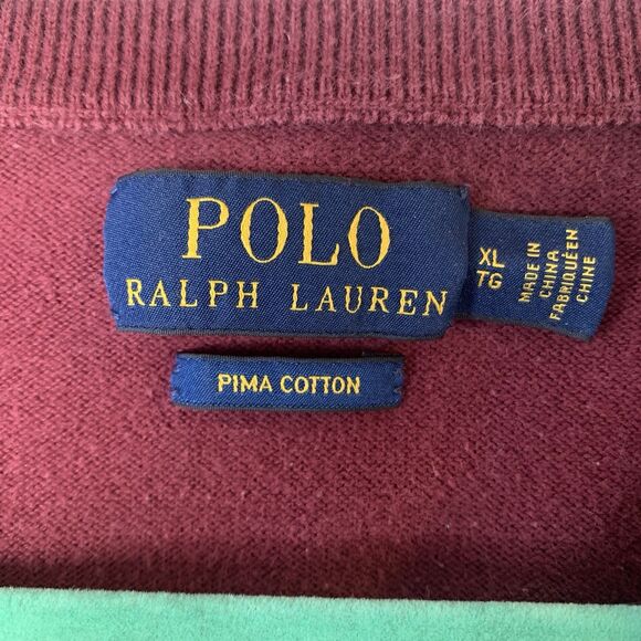 Polo Ralph Lauren Sweater Men XL Maroon 100% Pima Cotton V-Neck Pony Preppy - Picture 3 of 7